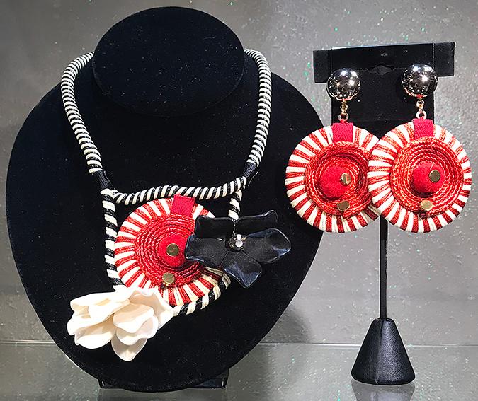 Black White and Red Necklace and Earrings