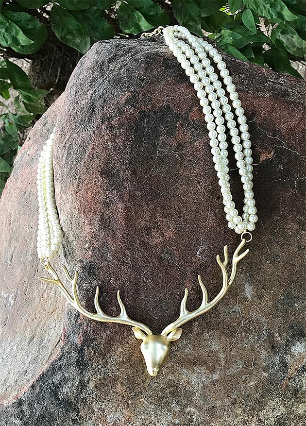 Deer Gold and Pearl Necklace