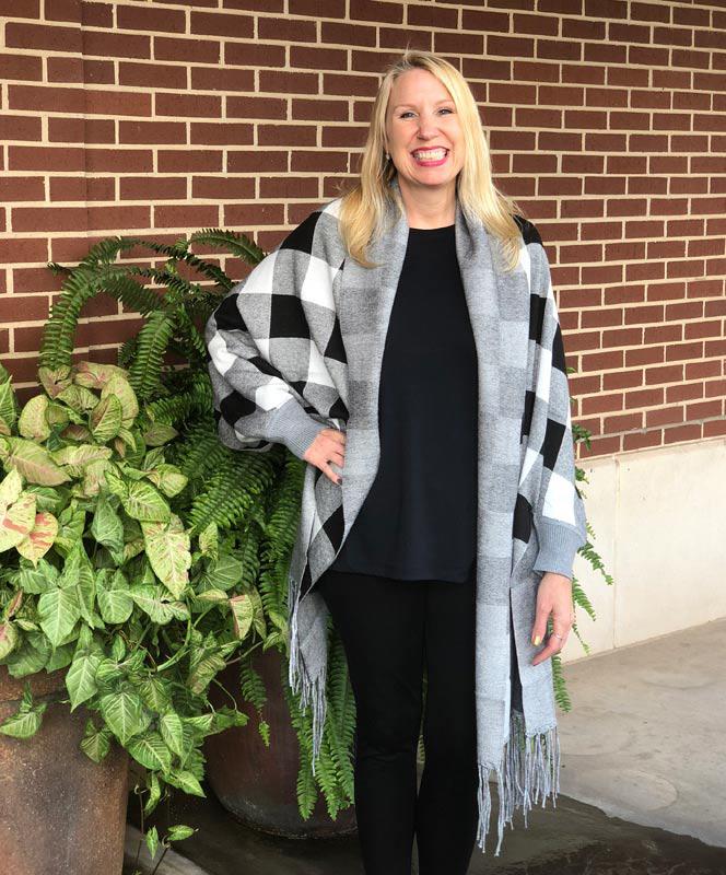 Black and White Plaid Cape with Sleeves