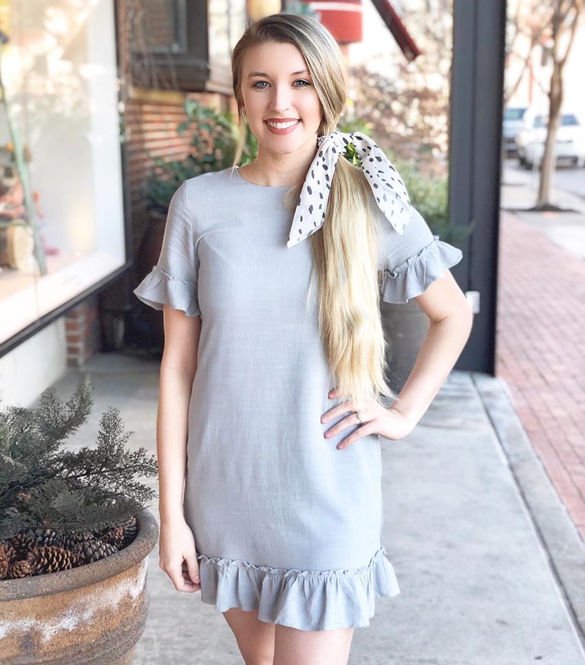 Grey Dress with Ruffle Hem