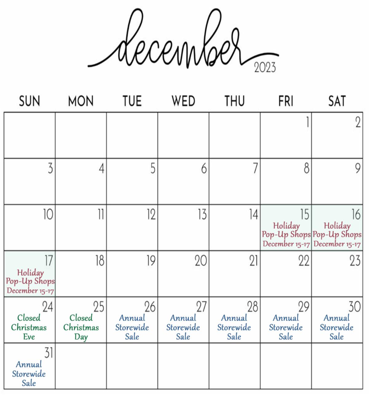 December Event Calendar