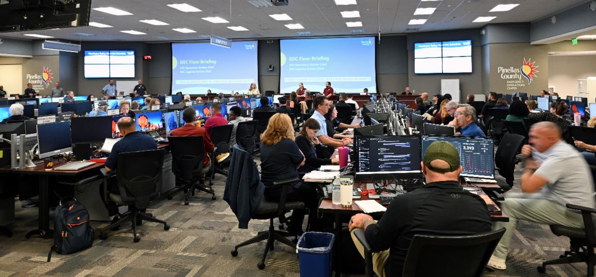 Pinellas County staff participate in a hurricane exercise at the Emergency Operations Center.