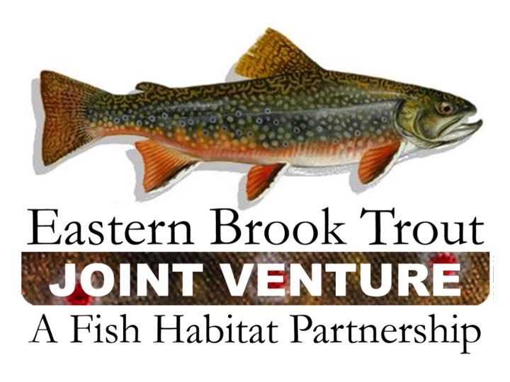 EBTJV logo orane and olive green brook trout graphic over words Easter Brook Trout Joint Venture a Fish Habitat Partnership