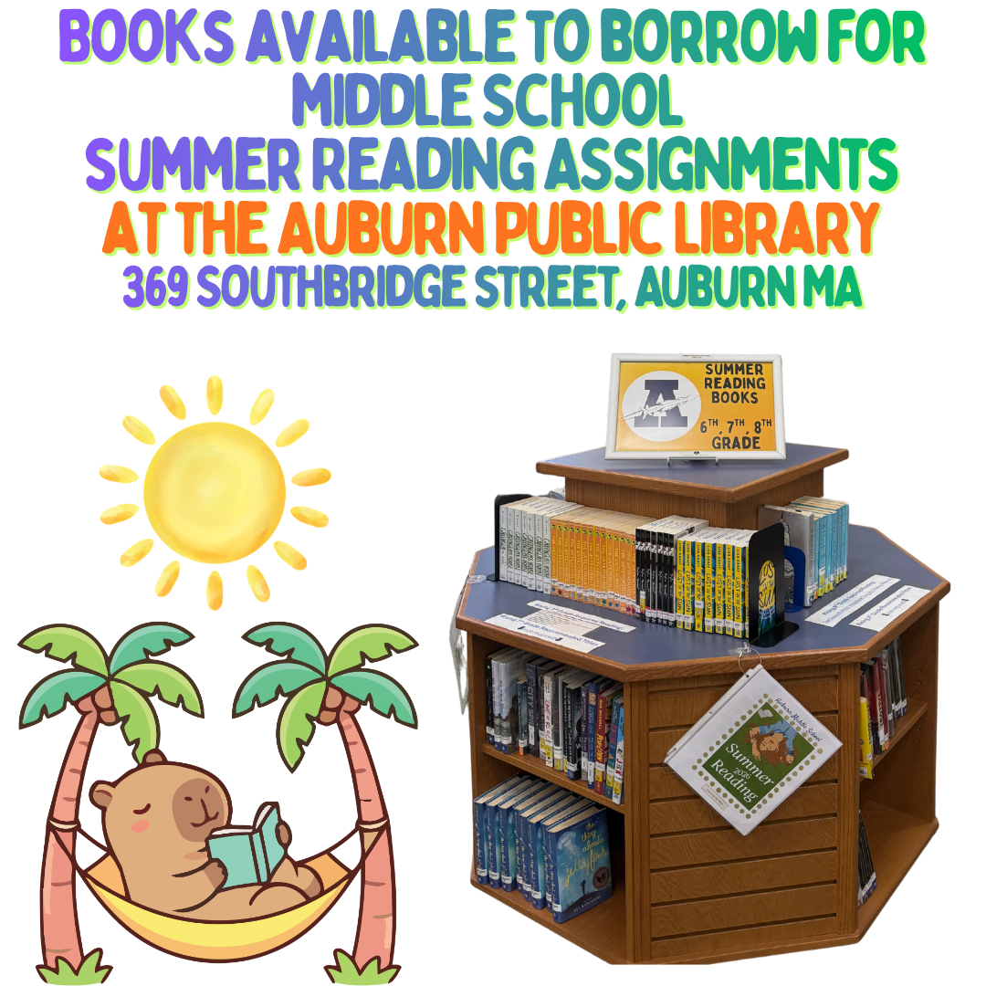 Books are available to borrow for Middle School Summer Reading Assignments