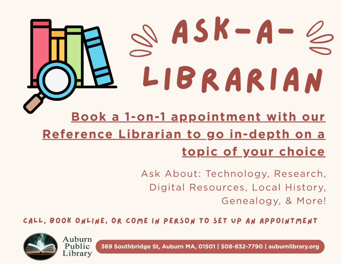 Book a 45-minute appointment with our Reference Librarian. From working on a specific project to exploring library technologies, we’re here to help you make the most of what the library offers.