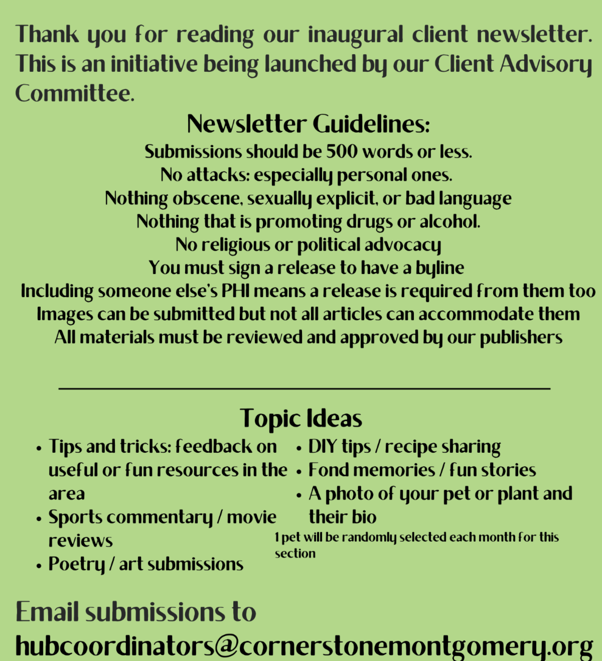 Client Newsletter: The First Edition!