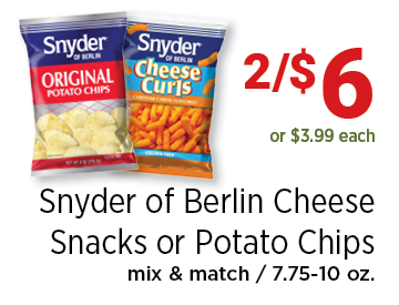 Snyder of Berlin Cheese Snacks or Potato Chips 2/$6