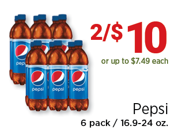 Pepsi 6 pack 2/$10