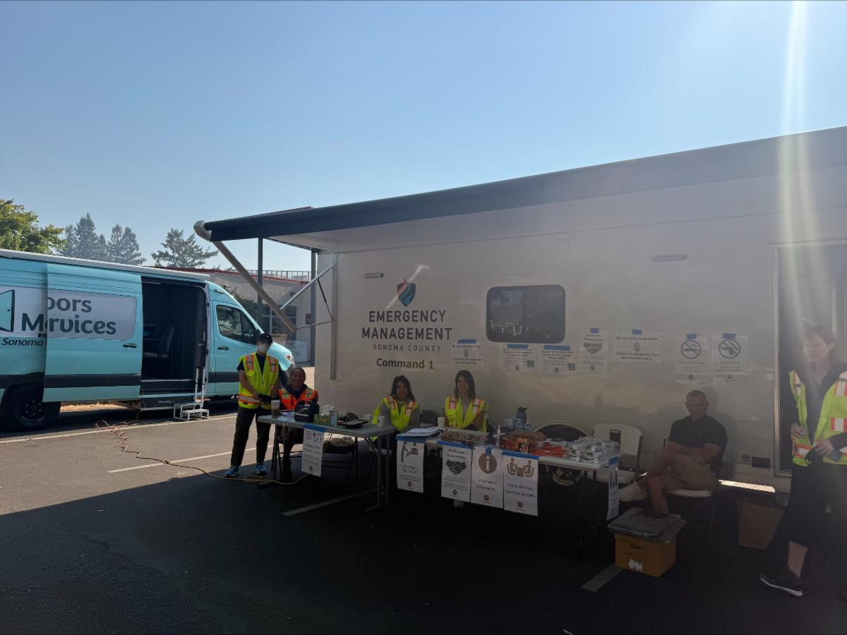 county staff at temporary evacuation point ready to assist
