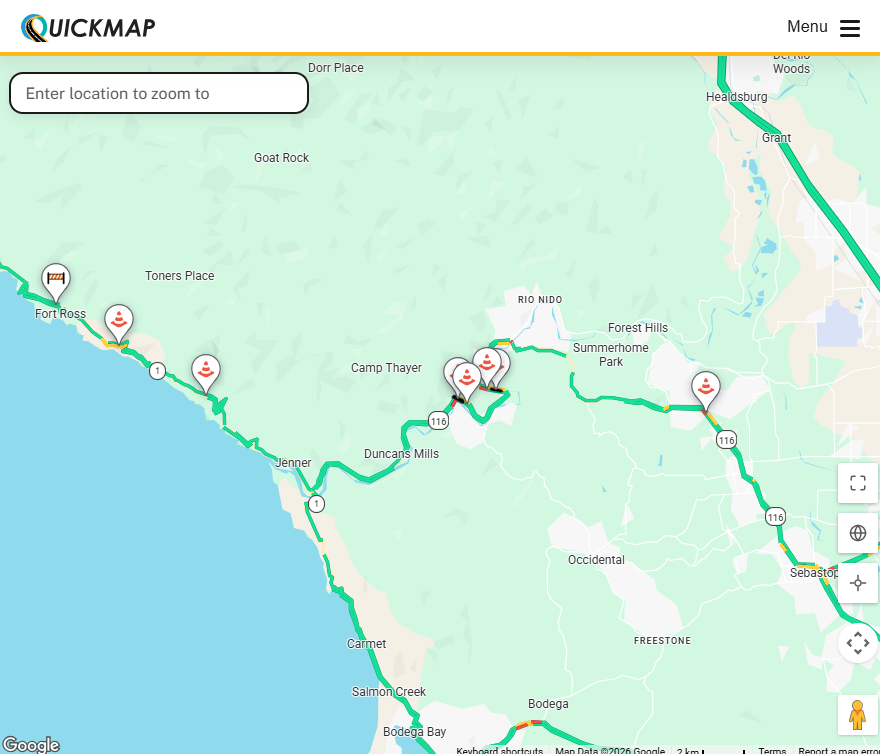 image of Caltrans' Quick Map roadwork map website