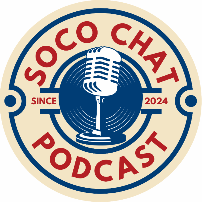 SoCo Chat podcast logo with since 2024 and a retro microphone in the middle
