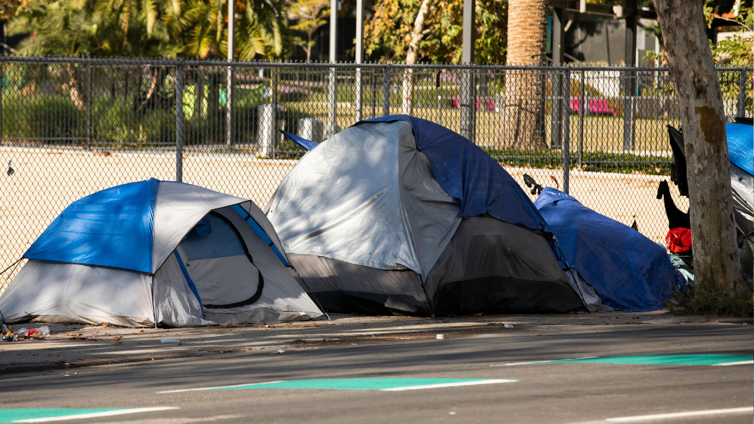 Image of a Sonoma County logo and a homeless encampment with tents and a message regarding release of the Point in Time county report