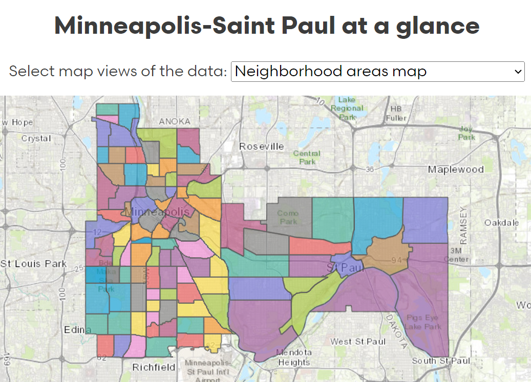 Screenshot of interactive map of Minneapolis-Saint Paul neighborhoods