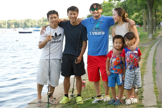 Asian family fishing