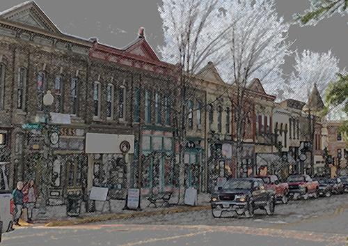Illustration from a photo of an historic downtown.