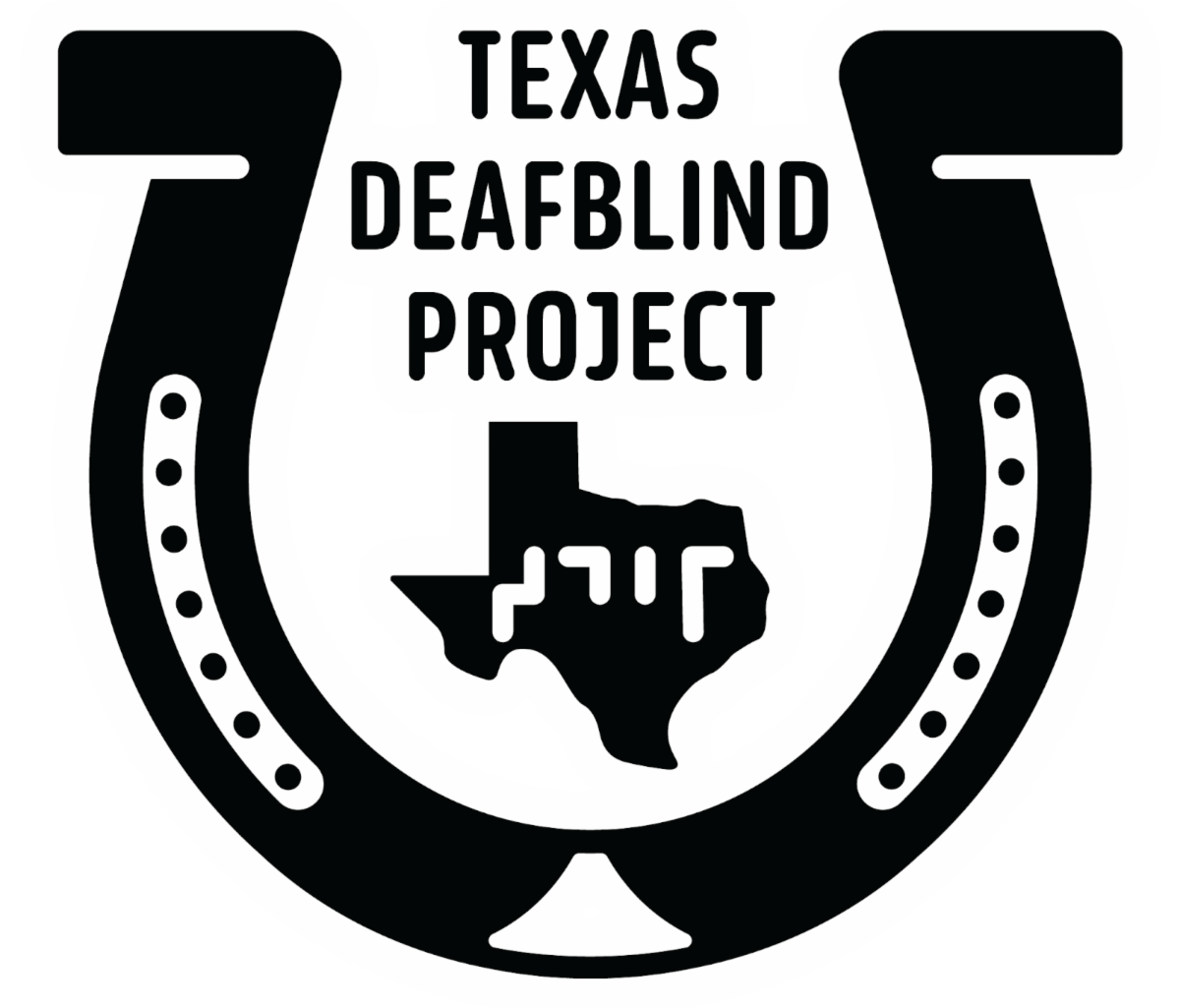 flier with a horseshoe and state of texas outline and the words texas deafblind project