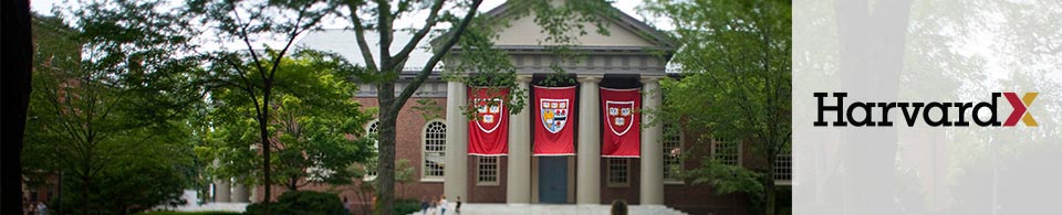 banner showing Widener Library to the left and HarvardX logo on the right