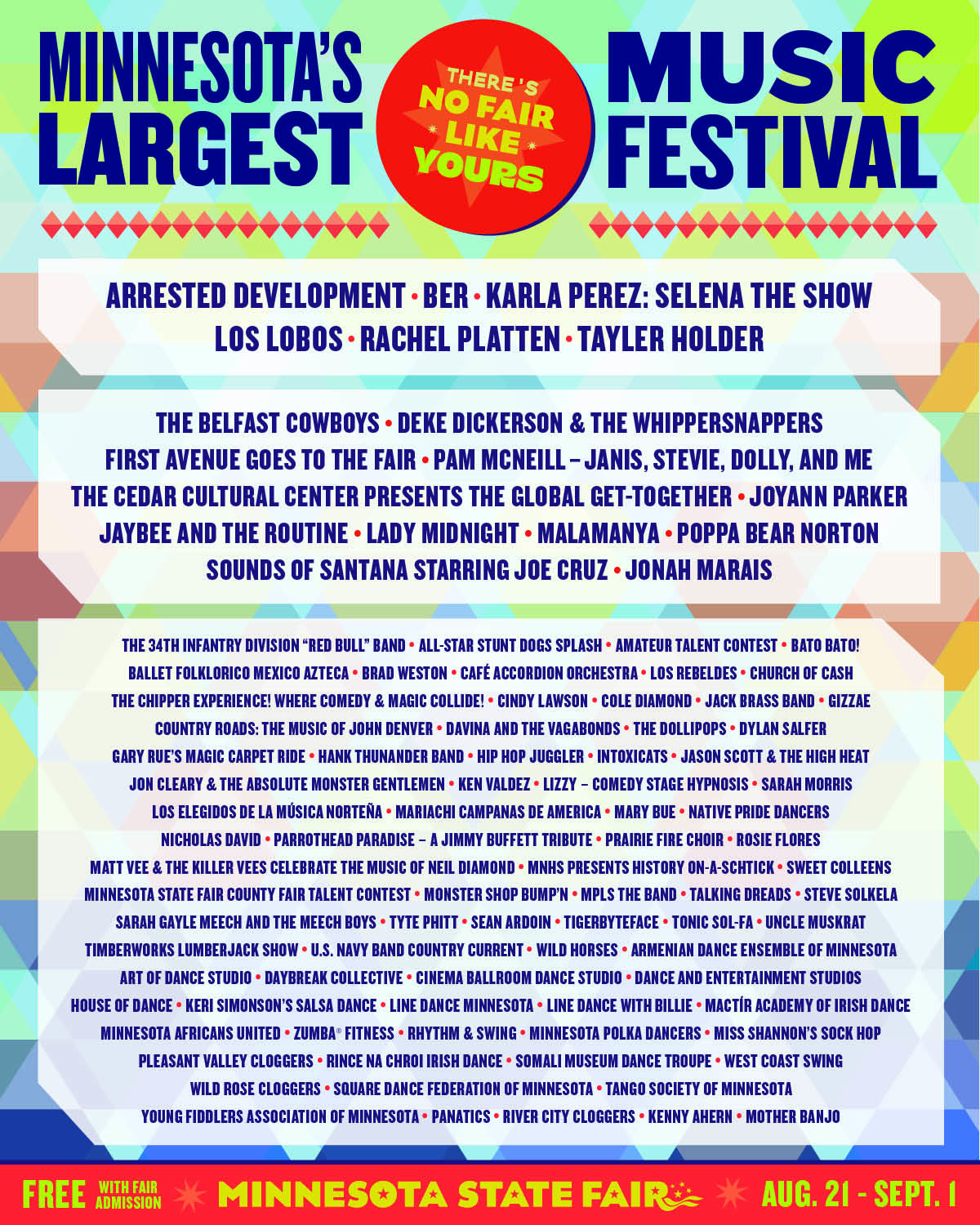 Festival lineup including performers at the 2025 Minnesota State Fair
