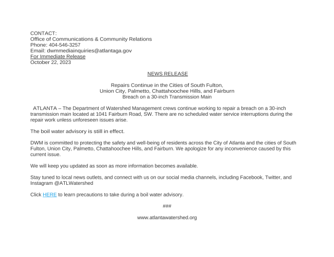 PLEASE READ ASAP BOIL WATER ADVISORY