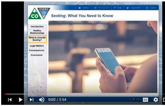 screen shot of cssrc sexting course
