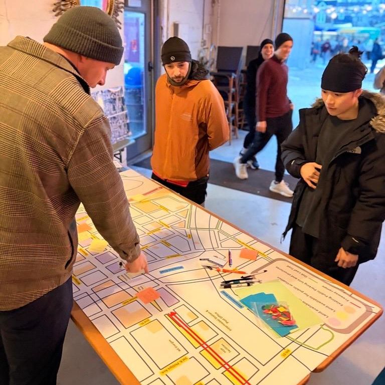 Everyone wrote down their thoughts on sticky notes and place them on a roll plot of the corridor (pictured), creating a visual representation of community input that we can share more broadly.