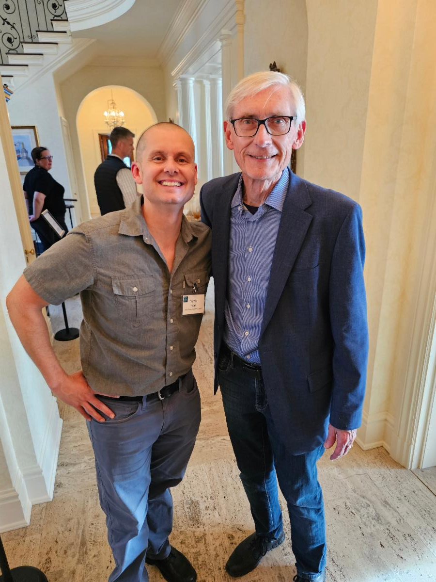 Trevor Roark (left) pictured with Governor Tony Evers (right) at the Earth Day Event at the Wisconsin Governor's Mansion