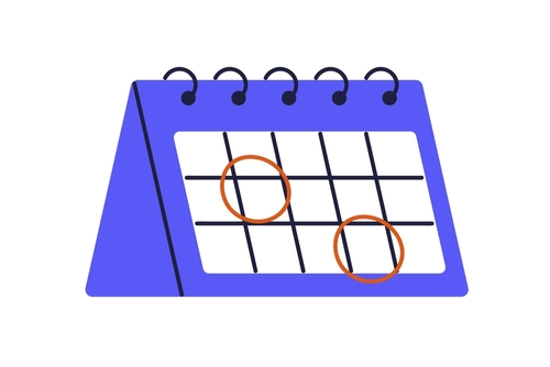 Calendar icon with circle marks to save dates. Calender with highlighted important days_ deadlines_ business appointments. Time management. Flat vector illustration isolated on white background