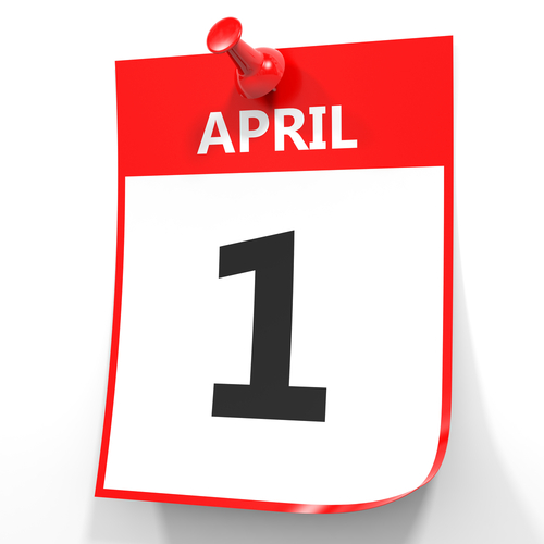 April 1. Calendar on white background. 3D illustration.