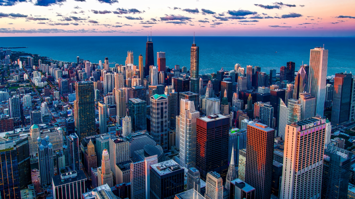 sunrise over Chicago skyline