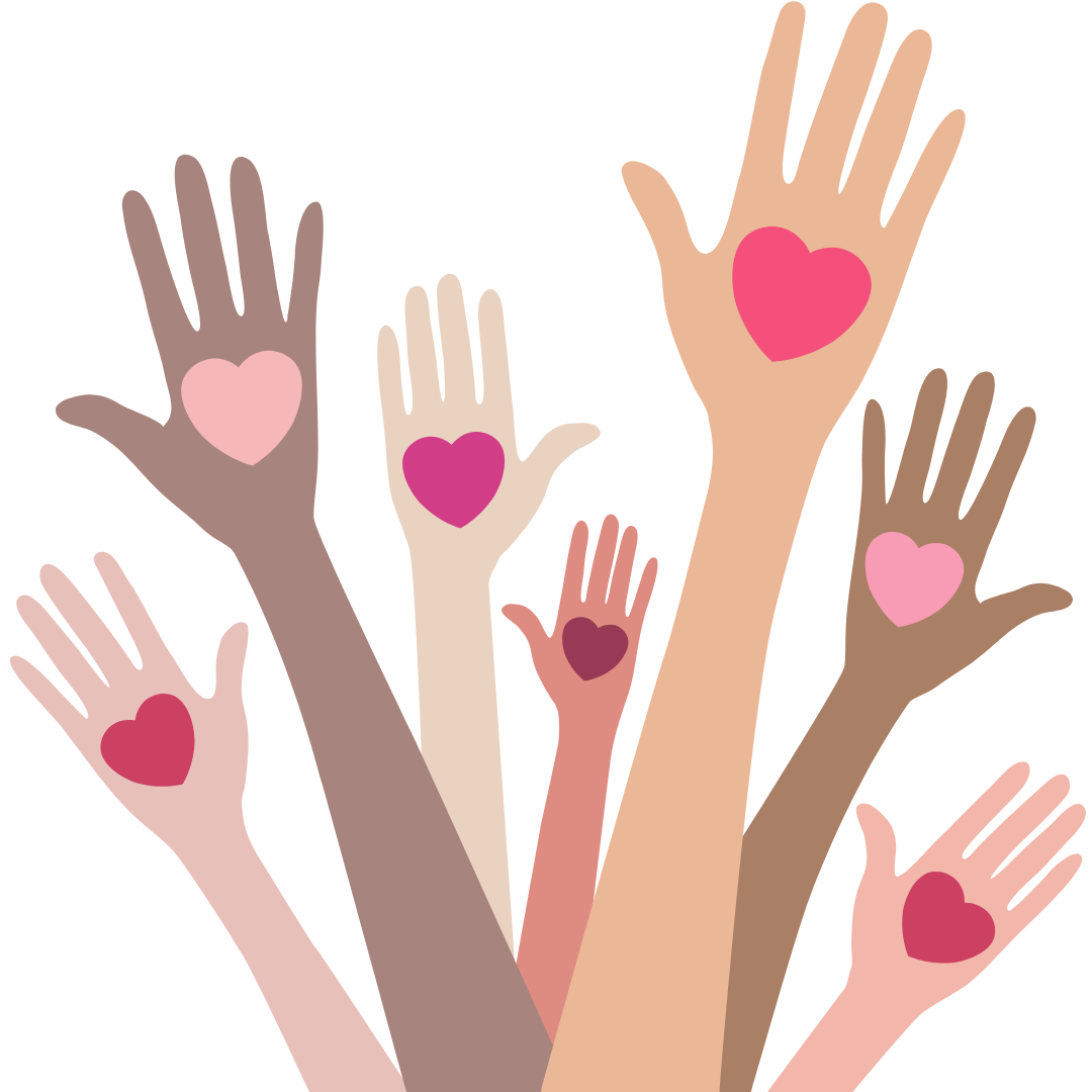 graphic of hands raised with hearts inside