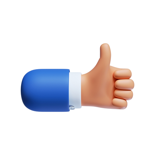 Thumb up icon. Cartoon character hand like gesture. Business clip art isolated on white background. Approval concept. 3d illustration.