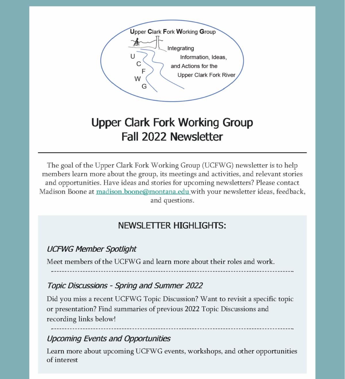 UCFWG Fall 2022 Newsletter
