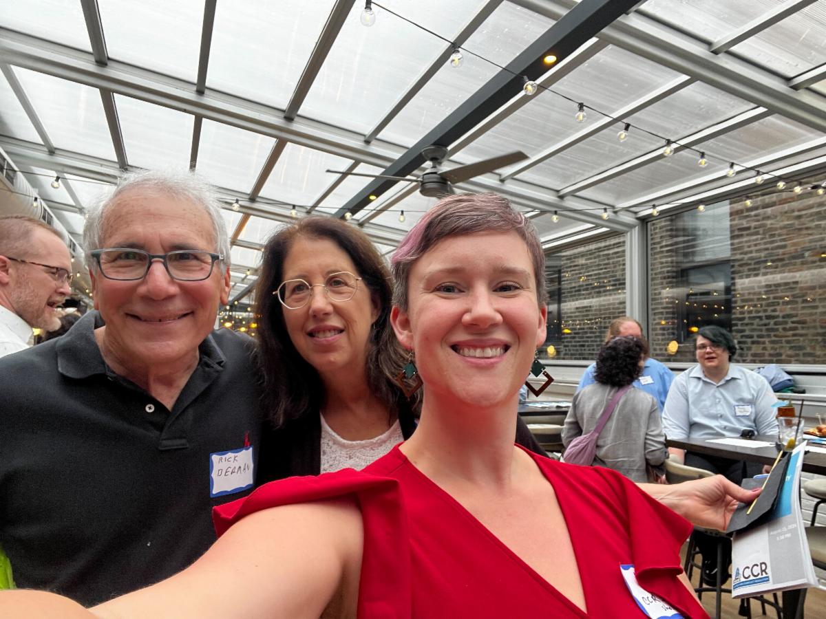 1.	CCR_s Deputy Executive Director Whitney Trumble and volunteers Ron Gieseke and Gail Rubin Dallas enjoy the evening