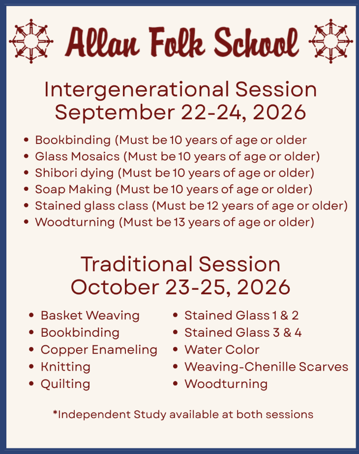 Schedule for Folk School at Camp Mikell