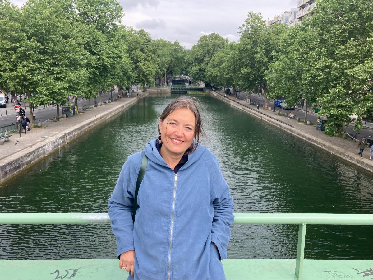 Rachel in front of Canal Saint Martin, Paris