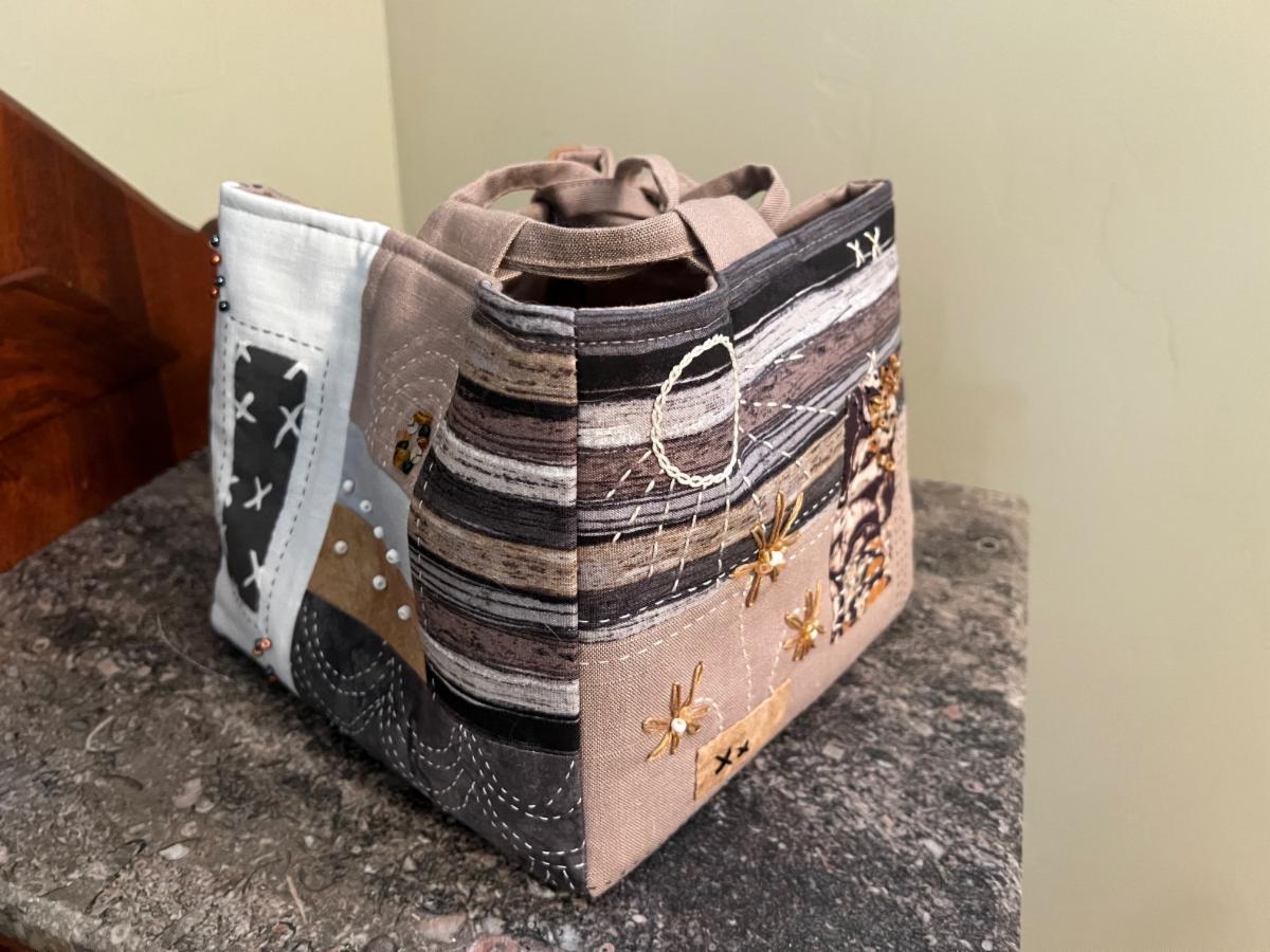 Neutral patchwork Rice Bag with hand embroidery