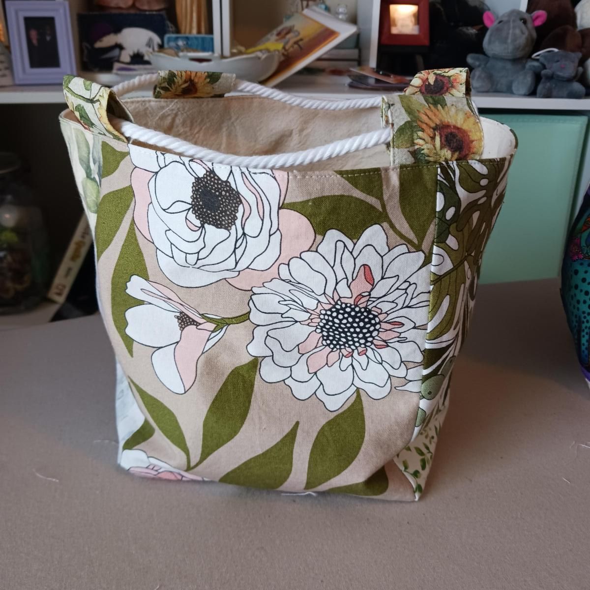 Floral Rice Bag with decorative rope handles