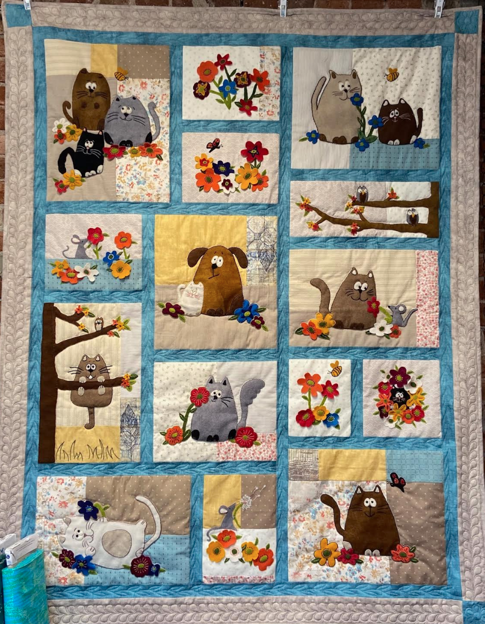 Pam's finished Cats and Critters Block of the Month quilt