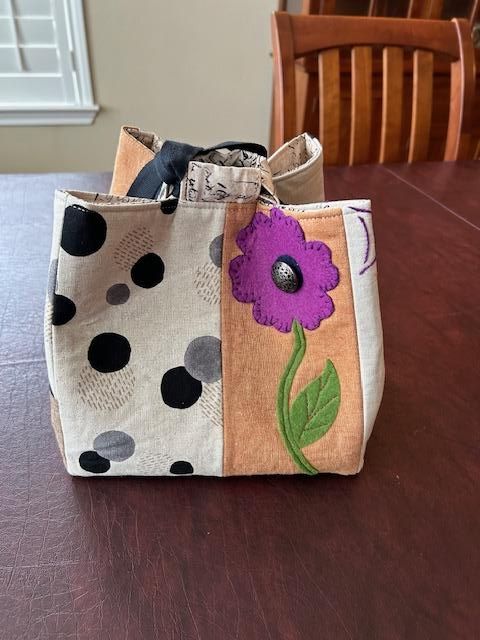 Rice Bag with purple wool appliqué flower