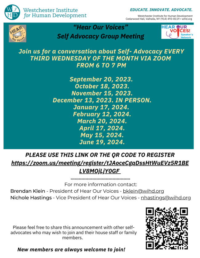 “Hear Our Voices” - Self Advocacy Group Meeting 10/18/23