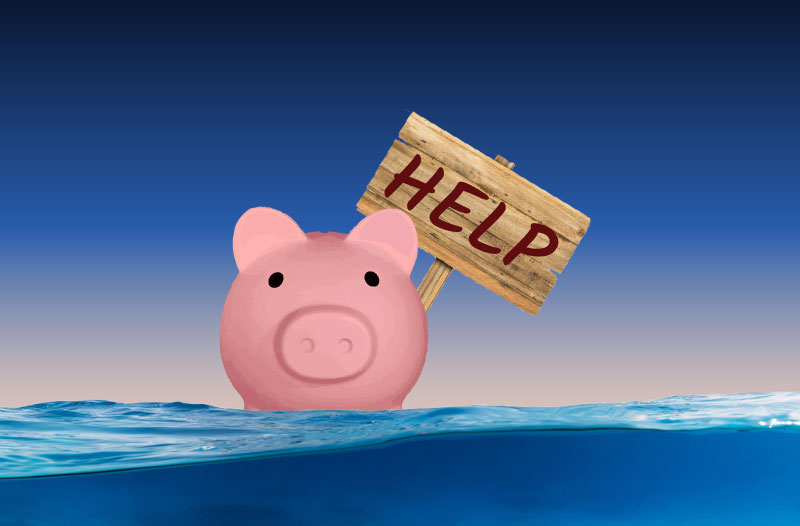 Piggy Bank Holding Help Sign