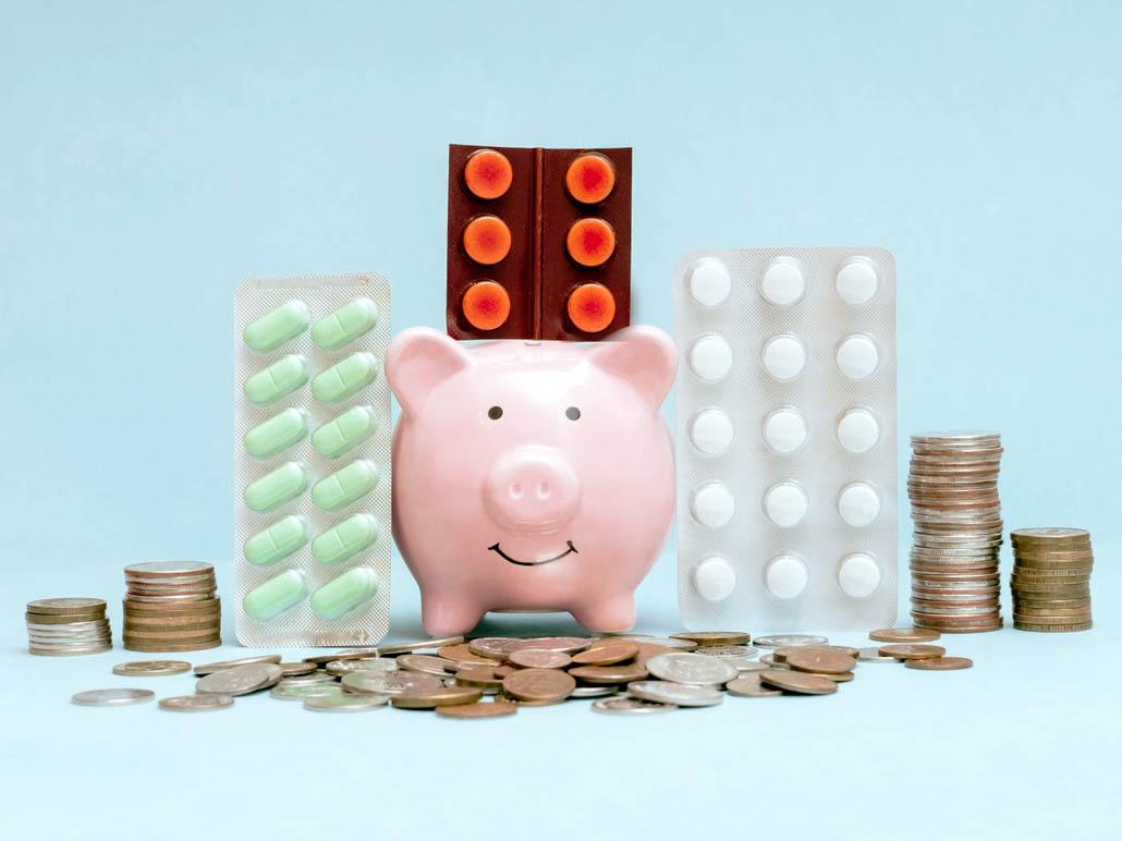 Piggy Bank Saving Money at the Pharmacy