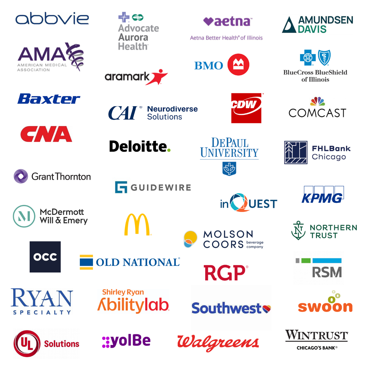Block of logos of Disability:IN Chicagoland corporate partners