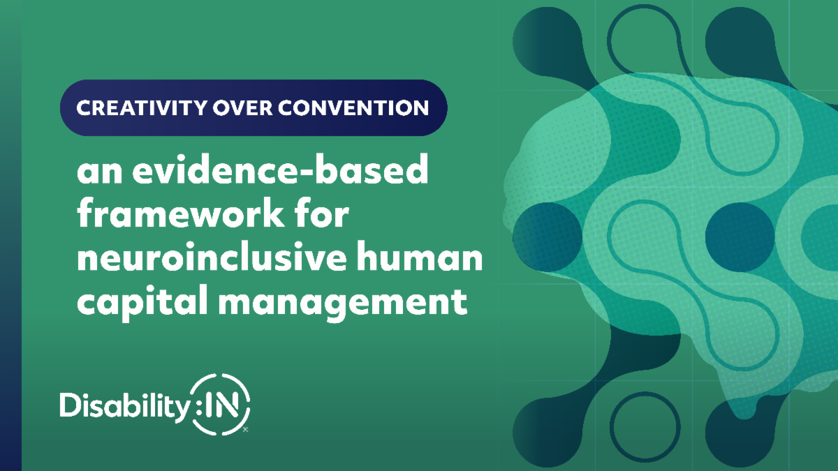 Creativity over Convention. An Evidence-Based Framework for Neuroinclusive Human Capital Management. Abstract brain overlay green background.