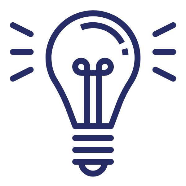 A line illustration of an illuminated lightbulb.