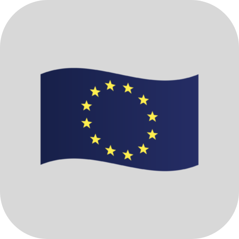 Grey background. In the center is a navy flag with a ring of gold stars on it.