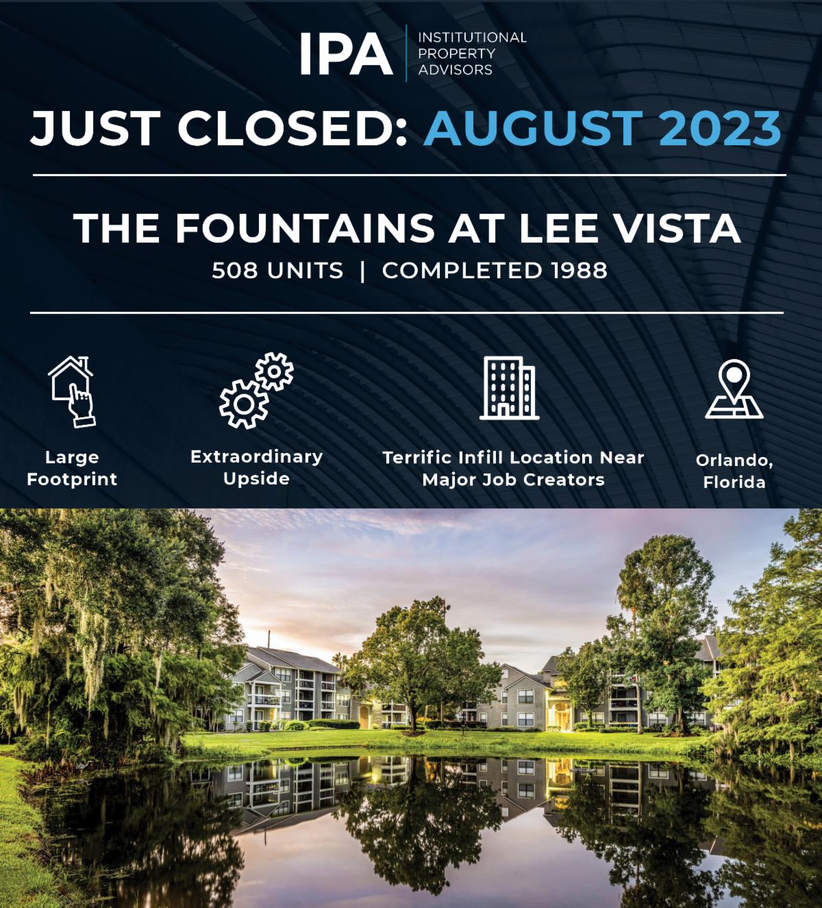 SOLD The Fountains at Lee Vista l 508 Units l Orlando, FL Completed 1988