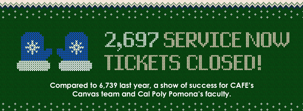 2697 Service Now Tickets Closed compared to 6739 last year a show of success for CAFE Canvas team and CPP Faculty
