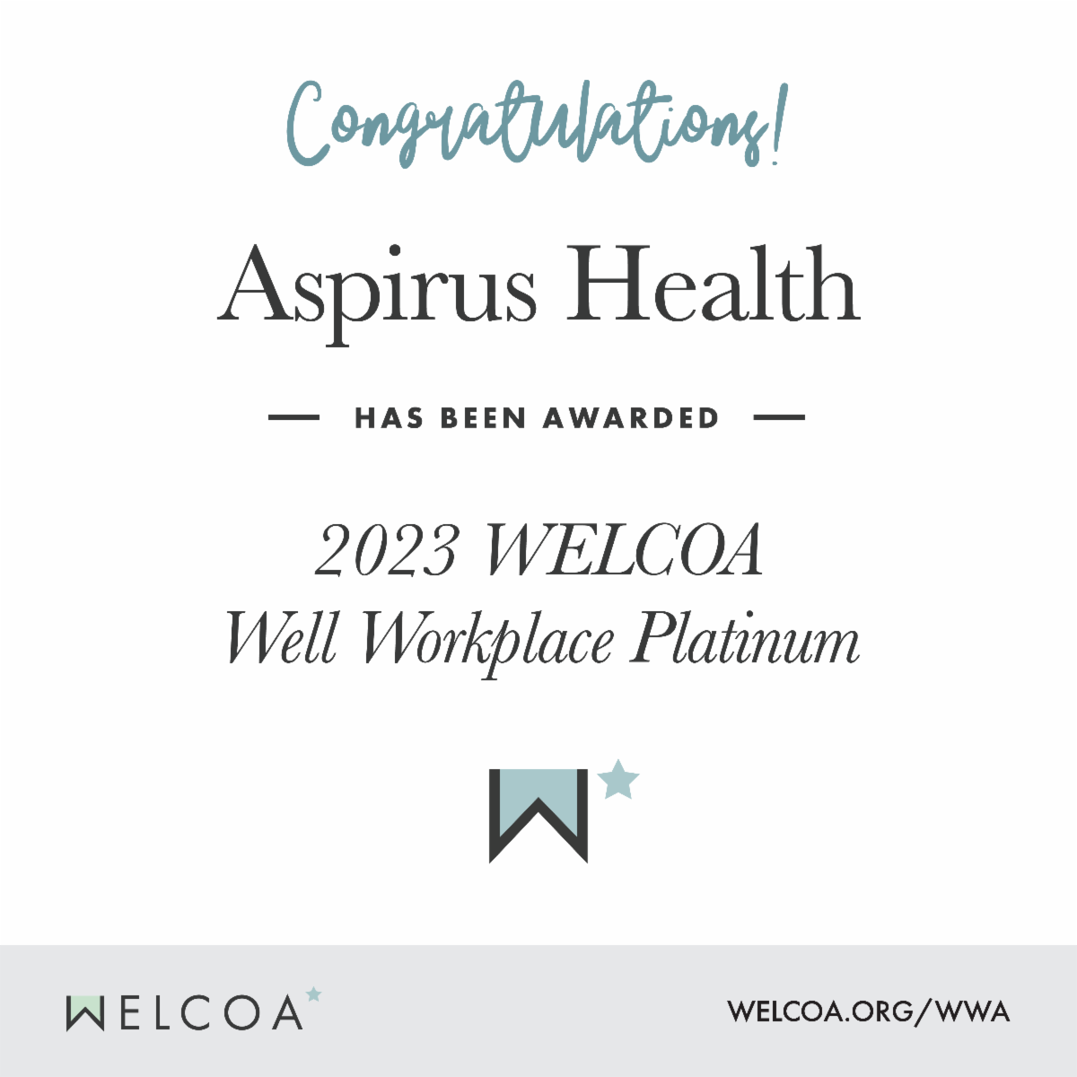 Aspirus Team Member, we’re a Platinum award winner!