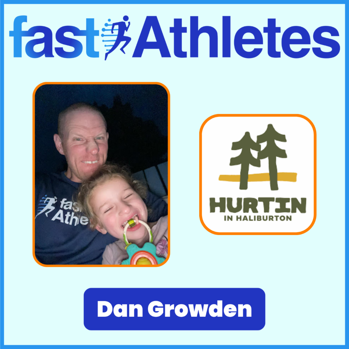 FAST Athletes: Dan Growden, with a photo of Dan with his daughter Sawyer, and the Hurtin in Haliburton logo